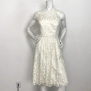 After Six Cream Semi Sheer Lace Neck Romantic Sleeveless Party Midi Dress Sz 10